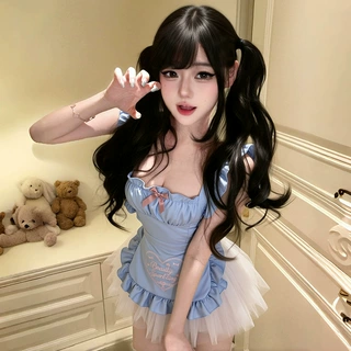 情趣内衣可爱性感纯欲风女佣cos刺绣双面缎女仆装洛丽塔围裙qqny