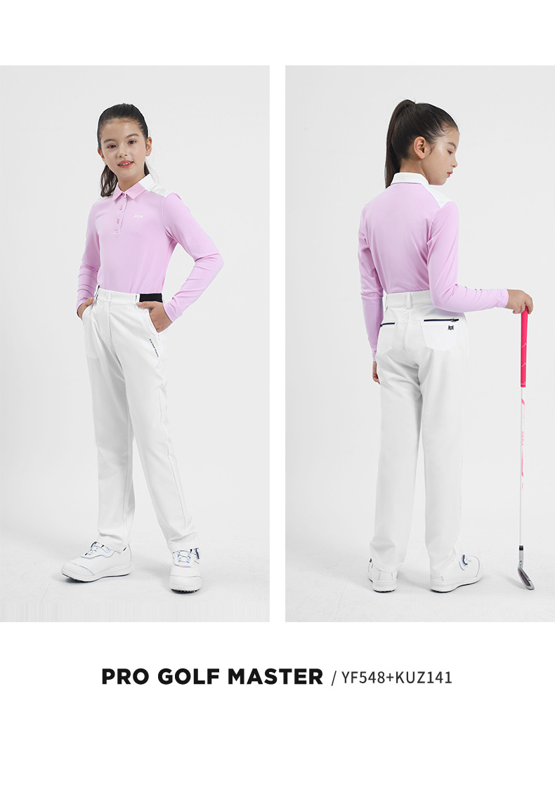 Áo thun golf dài tay bé gái PGM cổ bẻ phối sọc — YF219 màu hồng, YF548-màu trắng, YF219 màu trắng, YF548-màu xanh nước biển chi tiết 10