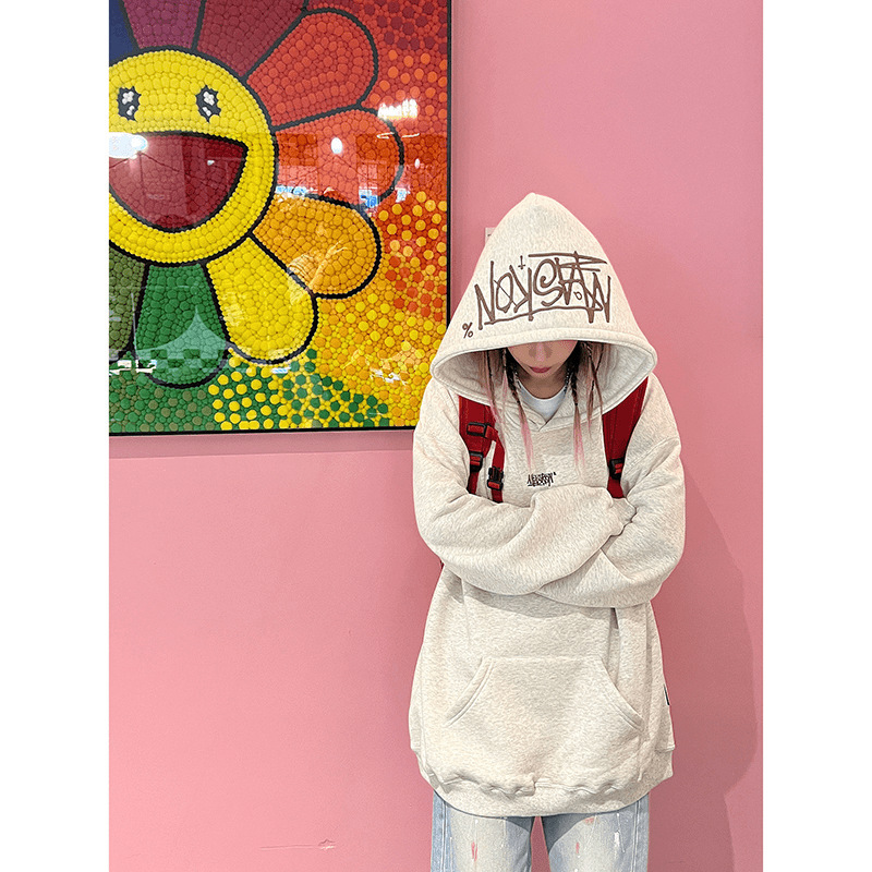 380g cotton, women's trendy brand, 2026 autumn/winter collection, fleece-lined, thickened, loose-fit sweatshirt with letter embroidery design 380g cotton, women's trendy brand, 2026 autumn/winter collection, fleece-lined, thickened, loose-fit sweatshirt with letter embroidery design