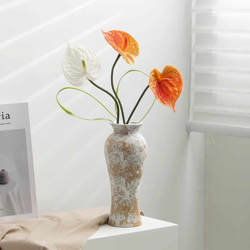 Decoración de cerámica de estilo retrógrado silencioso jarrón de flores secas sala de estar hidropónica decoración floral de alta calidad lujosa