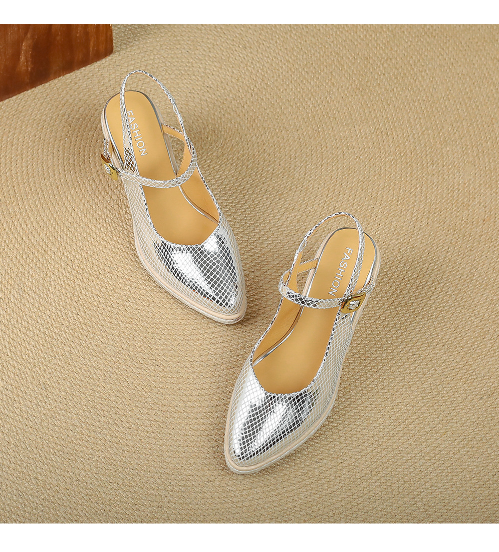 Sandal cao gót nữ mũi nhọn quai ngang đế xuồng gót 9 cm — màu vàng, bạc chi tiết 16