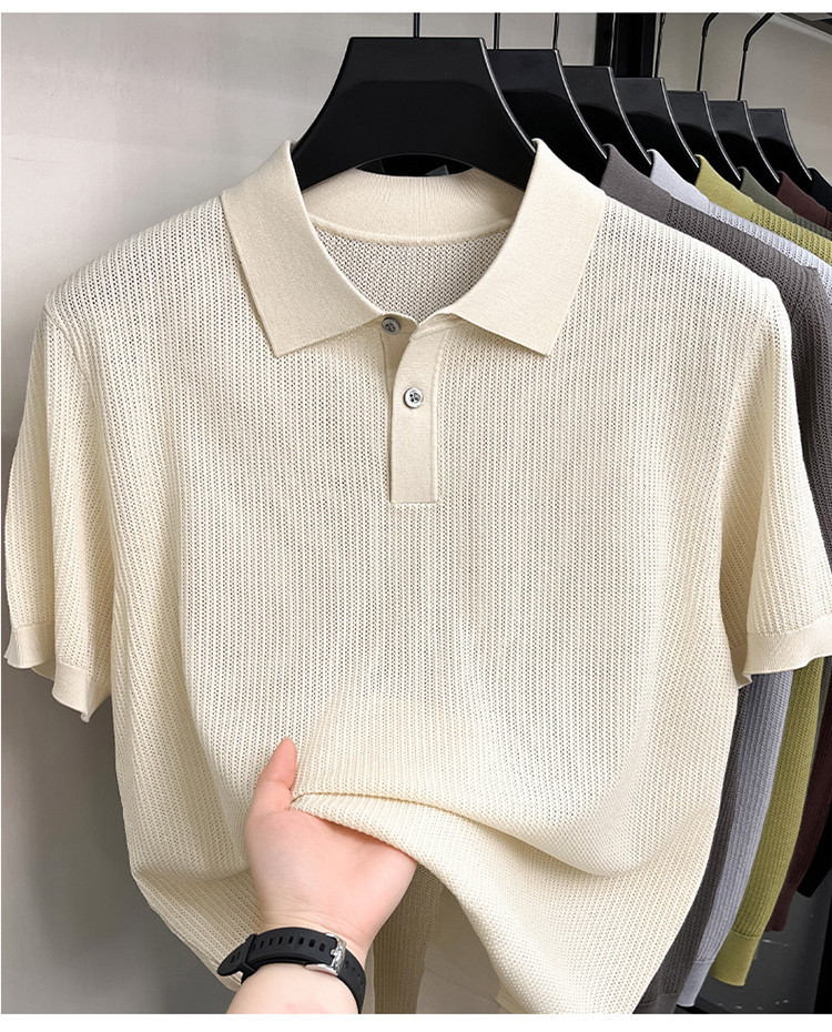 Men's High End Modal Breathable Cooling Collar Polo Shirt New Summer Short Sleeve Knitted T-Shirt Comfortable Fashion Top_viptrois.com