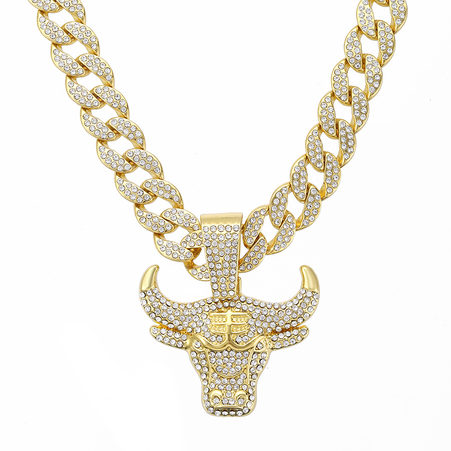 Hip Hop Exaggerated Animal Bull Head Pendant Street Rap Style Personalized Full Diamond Jewelry 15mm Watch Buckle Cuban_voghion.com