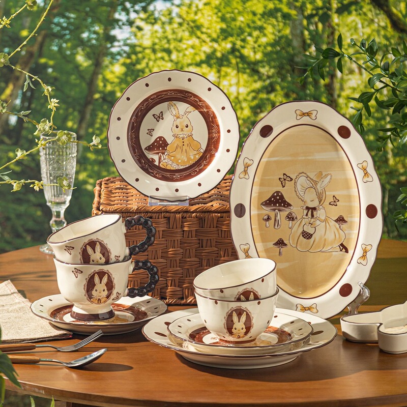 Vintage Style Hepburn Rabbit Tableware Set, Ceramic Bowls for Home Use, 2026 Model Cute Bowl and Plate Set, Rice Bowl Vintage Style Hepburn Rabbit Tableware Set, Ceramic Bowls for Home Use, 2026 Model Cute Bowl and Plate Set, Rice Bowl
