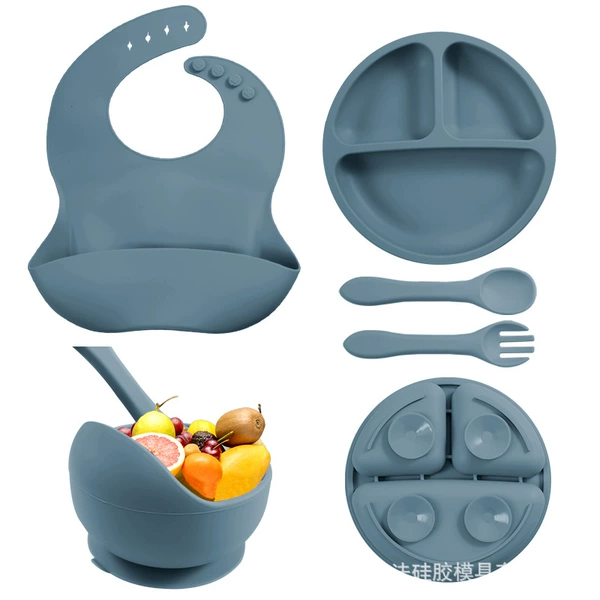 Blue set, bib, dinner plate