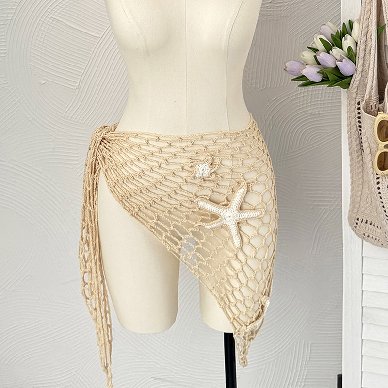 Cross-Border European and American Sexy Hand Hook Starfish Beach Triangle Shawl Summer New Solid Color Fishnet Sunscreen Beach Towel for Women