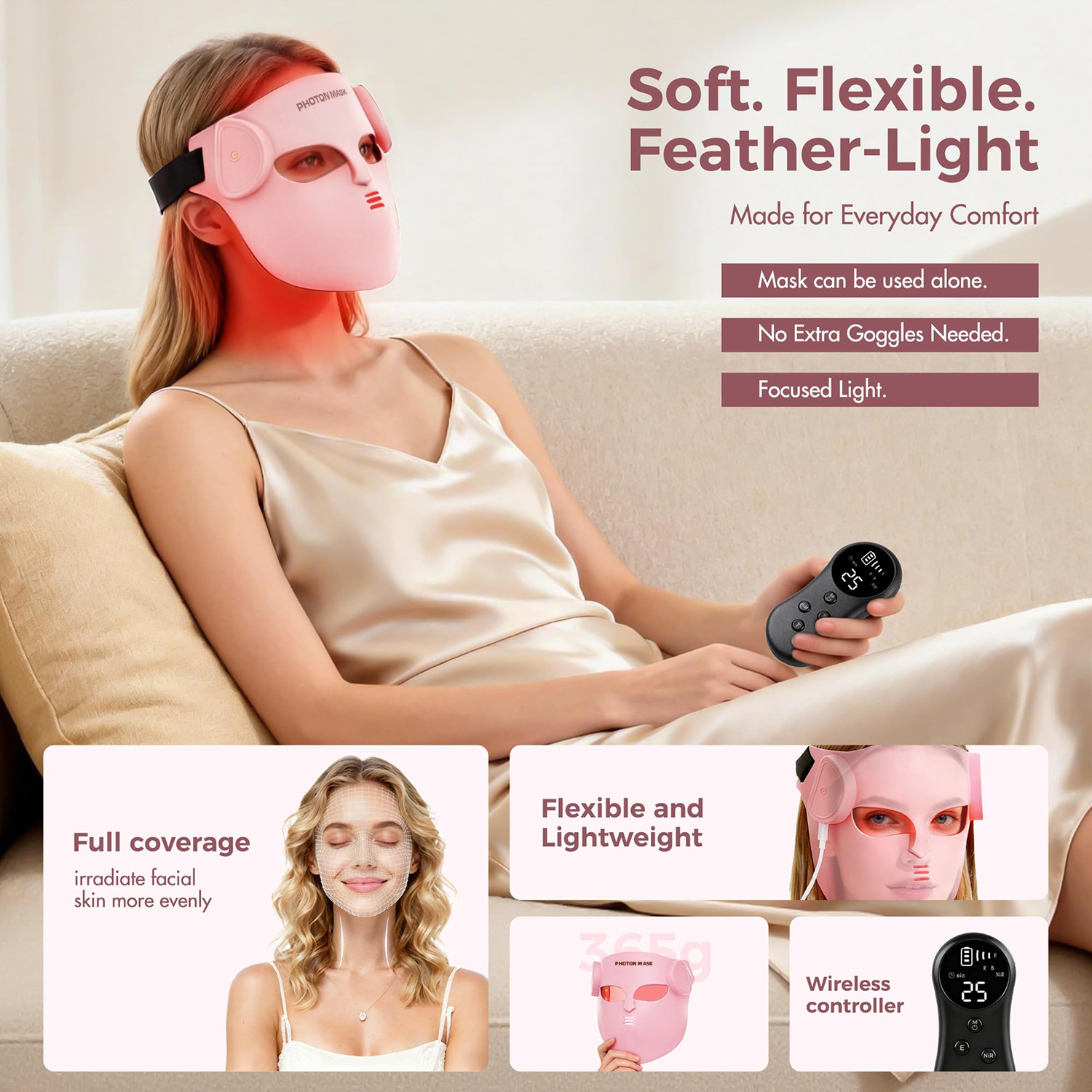 Red Light 4D Beauty Mask for Home Use with Wireless Remote Control, Cross-Border Facial Skin Silicone Led Photon Mask