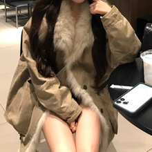 冬季2025年新款加厚保暖休闲宽松皮草外套水洗工装毛领派克棉服女