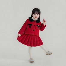 2026拜年服女童过年裙套装冬季新款女宝宝中国风外套百褶裙两件套