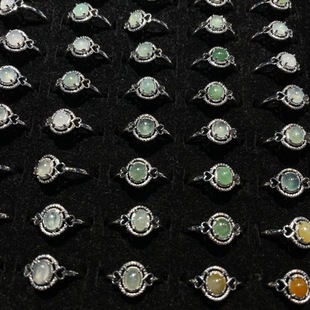 Myanmar Natural Jade Ring Silver Plated for Live Room Welfare