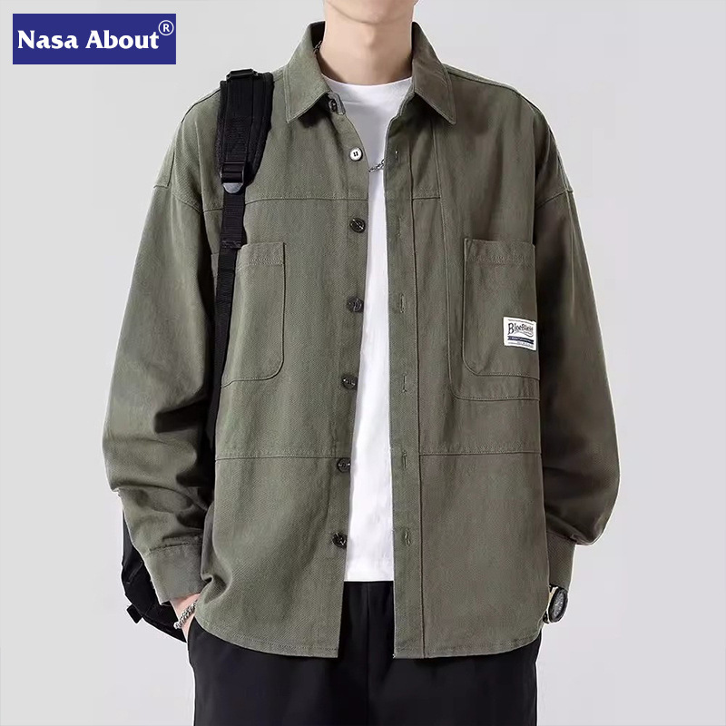 NASA New Long Sleeve Shirt Men's Pure Cotton Casual Tooling Shirt Boys Spring and Autumn Summer Boys Thin Coat NASA New Long Sleeve Shirt Men's Pure Cotton Casual Tooling Shirt Boys Spring and Autumn Summer Boys Thin Coat
