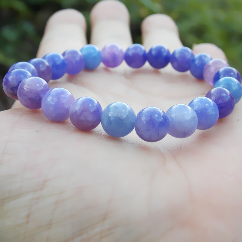 Stone fantasy Purple Dragon Crystal lavender single ring men's and women's bracelet 8mm simple creative Blue Agate blue beads