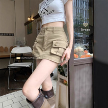 卡其色工装裙女秋季辣妹牛仔显瘦美式风半身裙高腰韩版A字短裙子