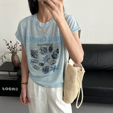 设计感小众竹节麻针织衫短袖t恤女2025新款夏季薄款宽松减龄上衣