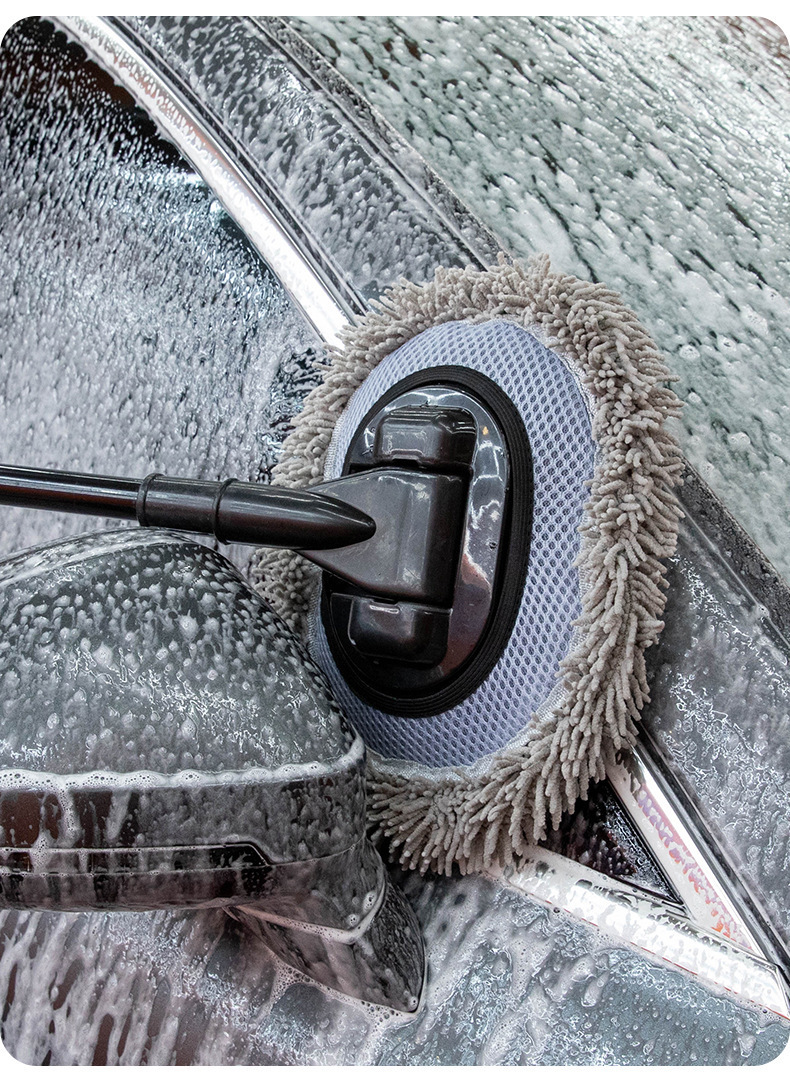 Straight Pole Car Wash Brush, Car Cleaning Tool, Dust Removal, Chenille, Upgraded Telescopic Detachable Car Wash Mop