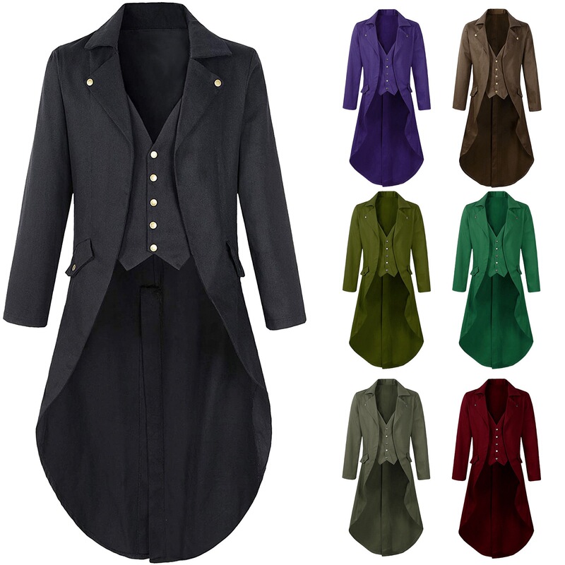 Cross-Border New Halloween Costume Men's Gothic Black Tailcoat Steampunk Vtg Victorian Era Coat