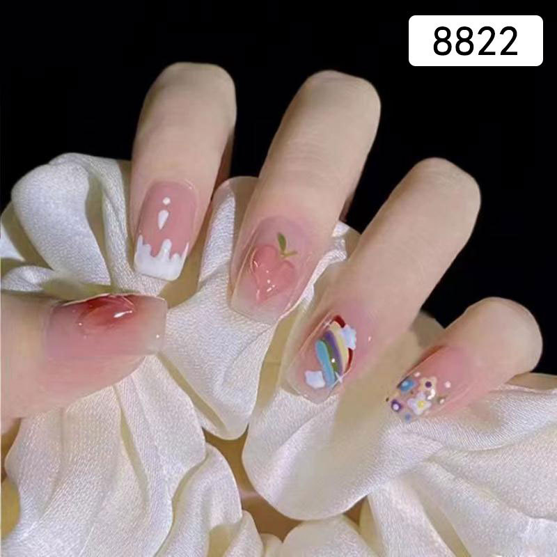 Nail Art Dressing Bow Trapezoidal Blush Removable Trapezoidal Cross-border Finished Nail Patch