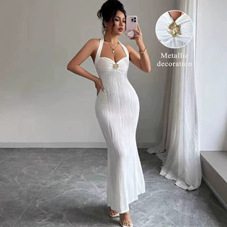 亚马逊wish欧美新款女装优雅时尚修身礼服长裙鱼尾裙