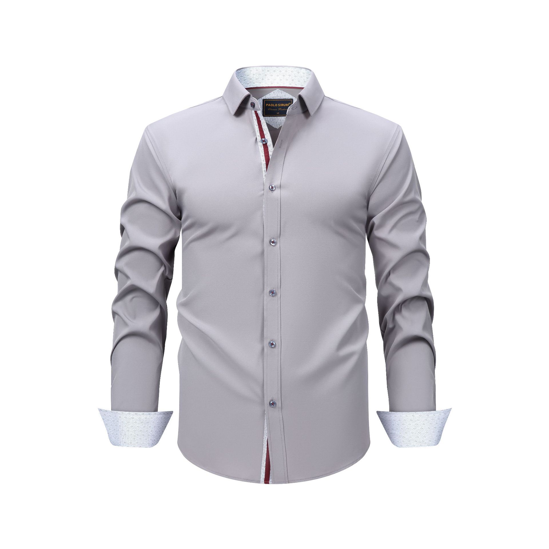 Camicia da uomo a maniche lunghe elasticizzata a quattro lati con risvolto, taglia europea, casual, coordinata, da uomo_voghion.com