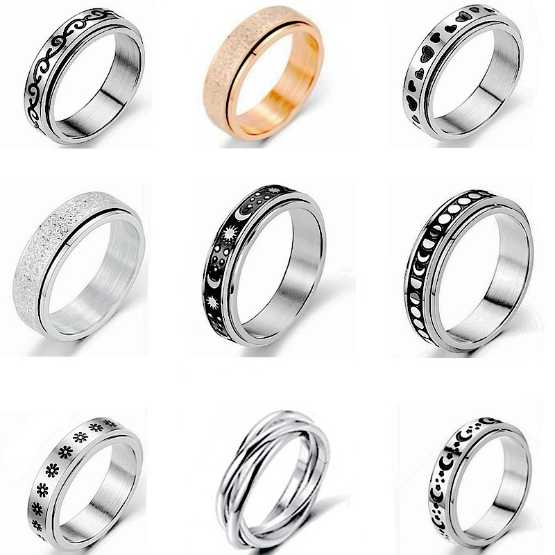 Cross-Border Amazon's Popular Titanium Steel Rotating Ring, Star and Moon Decompression Anti-Anxiety Ring, European and American Jewelry