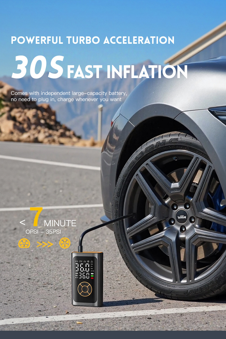 Car-Mounted Wireless Air Pump, Portable Multi-Functional Digital Display Emergency Air Pump, Tire Inflator for Electric Vehicles