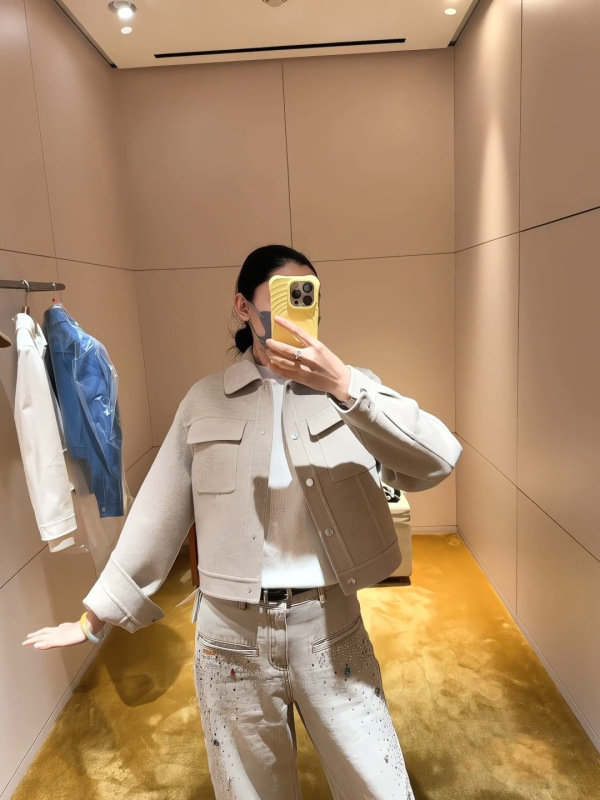 南油女装2025年秋冬Her*新款牛仔式百分百双面羊绒翻领夹克外套女|undefined