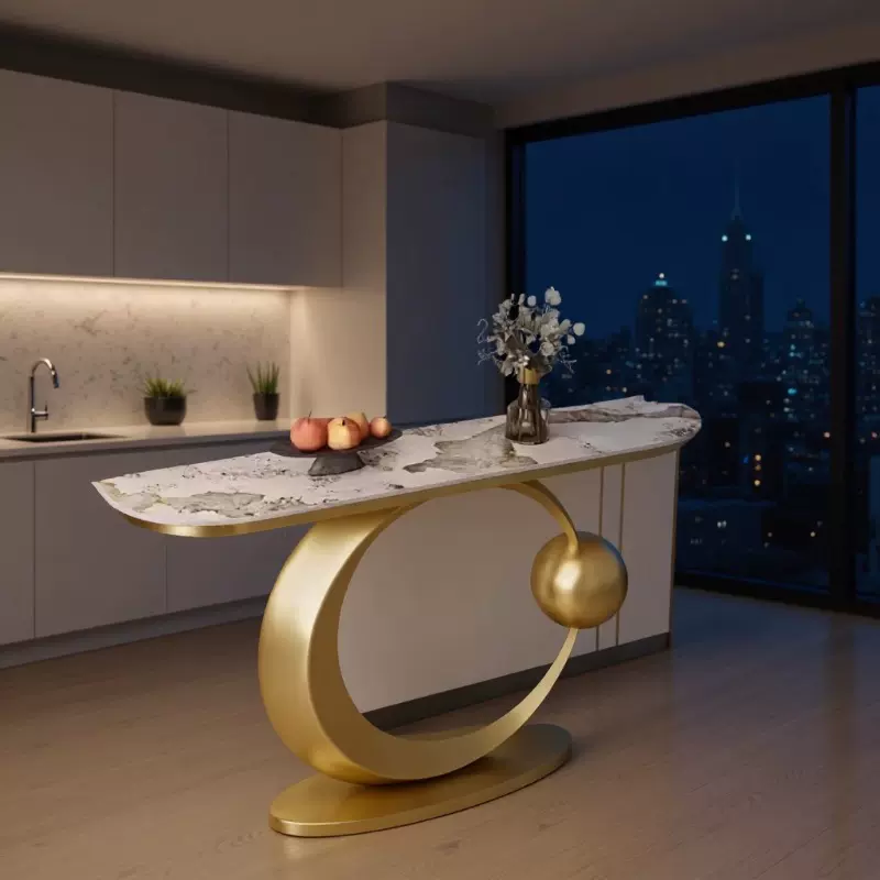 意式入户门靠墙门客厅星空玄关桌子简约现代轻奢高级半圆玄关柜台