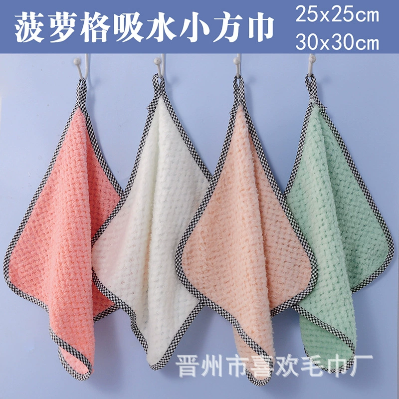 Прямая поставка от производителя, квадратное полотенце в клетку с ананасом, кухонная тряпка для мытья посуды, подвесной коралловый бархатный материал, полотенце для чистки дома