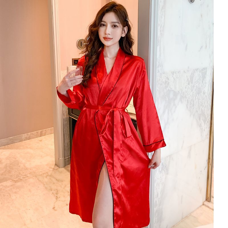 Camisón de otoño e invierno, dama de honor de seda de hielo femenino, bata de la mañana, bata de baño sexy, estilo de hotel, servicio a domicilio suelto de gran tamaño para damas