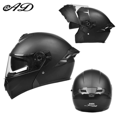 Foreign Trade Motorcycle Helmet for Men, Full-Face Helmet for All Seasons, Electric Vehicle Safety Helmet with Large Rear Wing, Flip-Up Helmet with 3C Certification (Motosiklet kaskı (dəbilqə)) - exclusively-for-foreign-trade-matte-black-high-definition-mirrors-m-code