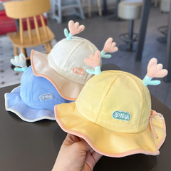 嬰兒帽子春秋款可愛超萌女童漁夫帽抽繩可調節女孩遮陽寶寶盆帽秋