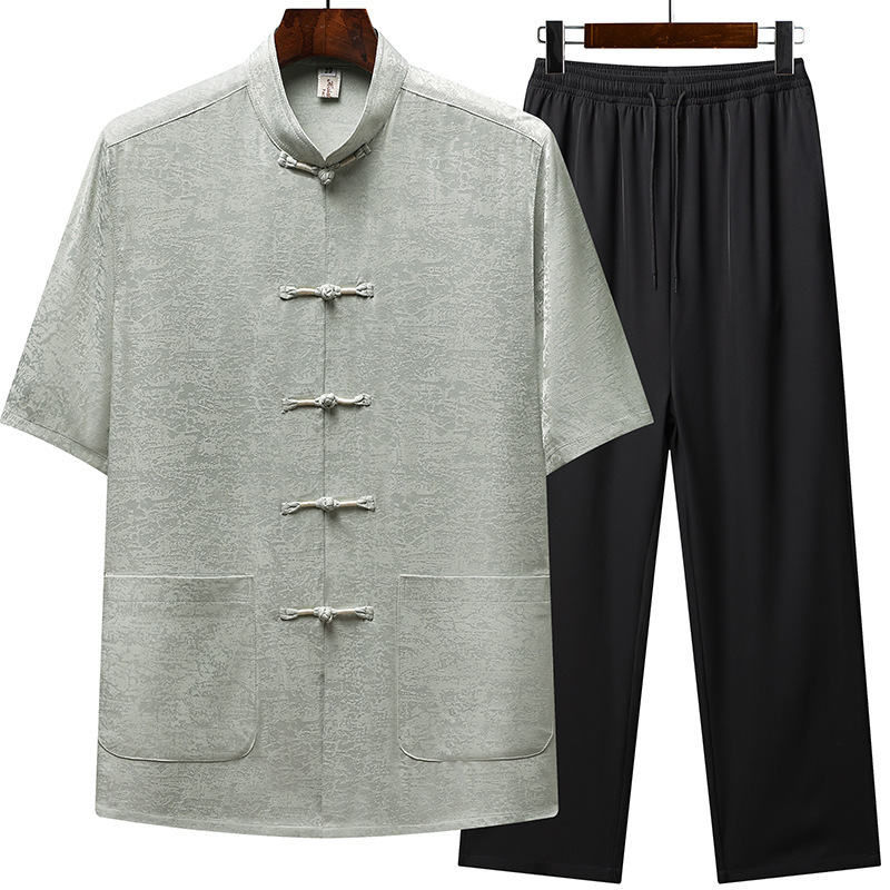 Factory wholesale summer Tang men's short sleeve Chinese style middle-aged and elderly short sleeve dad shirt suit