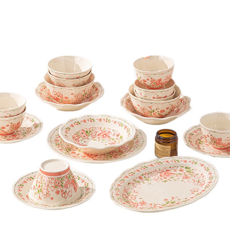 Bajo el esmalte de cubiertos de cerámica de color, platos de platos frescos para el hogar, platos de sopa, platos combinados, aire fresco