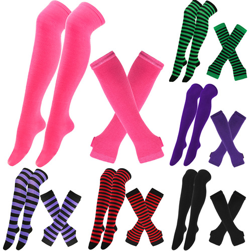 New Halloween Funny Socks Knee-High Socks Striped Socks European and American Costume Socks Set with Christmas Gloves