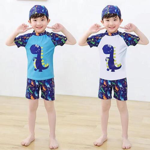 Children's swimsuits for men and girls quick-drying short-sleeved summer swimming equipment for small and medium-sized children's cartoon split swimsuit manufacturers wholesale