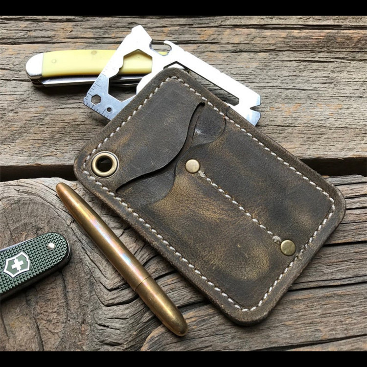 户外真皮EDC战术工具刀真皮包 便携多功能工具刀战术笔工具皮套