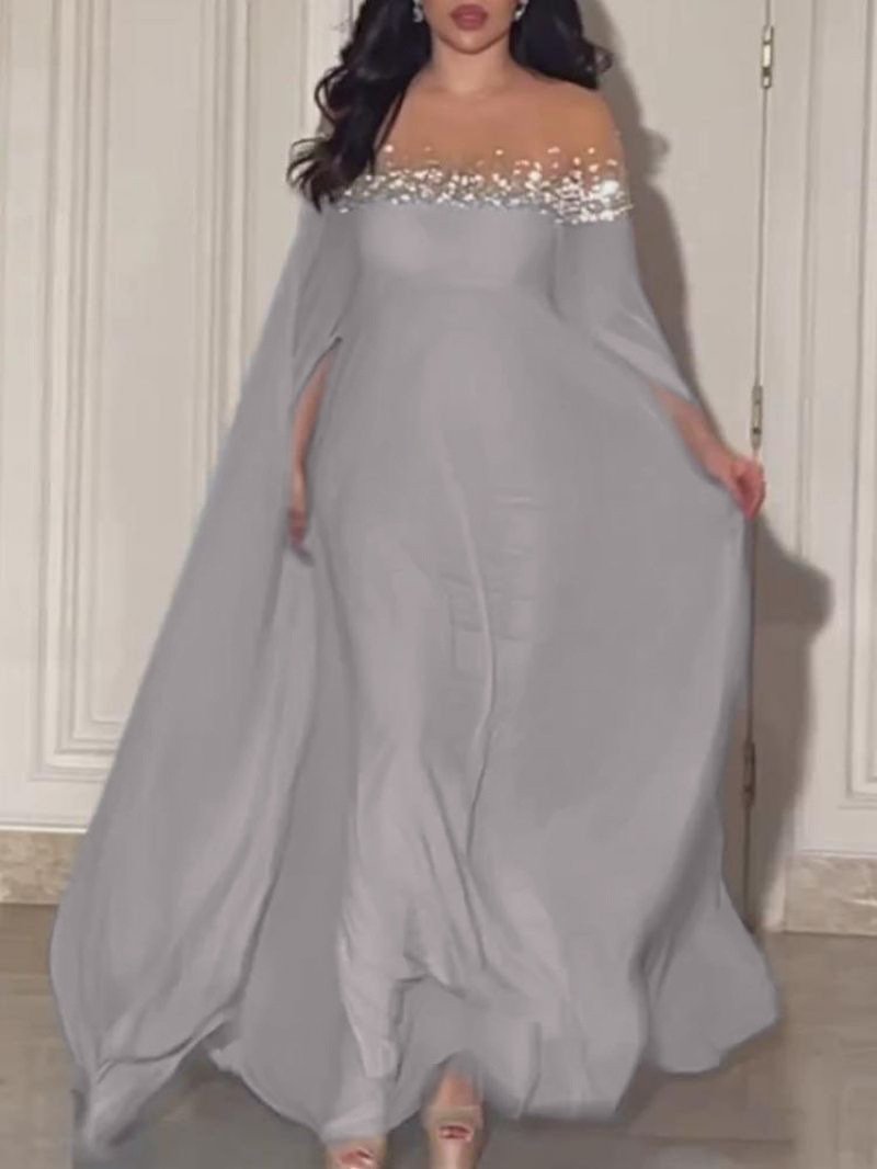 Elegant aftenkjole for damer med perler og stein i chiffon_voghion.com