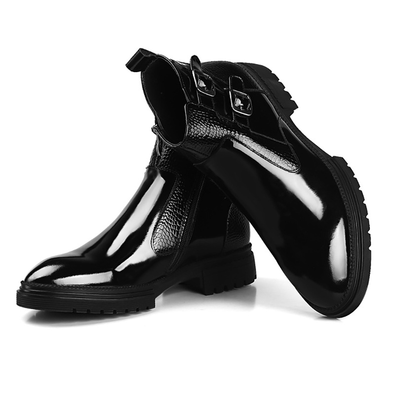 Stivali in pelle lucida Stivaletti da uomo Stivali alti in pelle con suola a piattaforma Martens e testa tonda_voghion.com