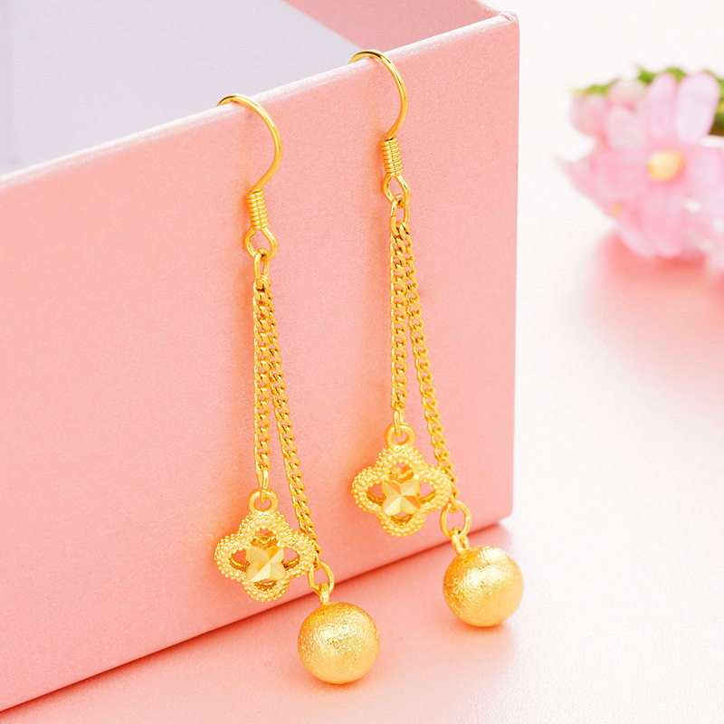 Pendientes de camelia de estilo antiguo Pendientes de verano de alta calidad para niñas con borlas Pendientes de oro de arena vietnamita que no se desvanecen durante mucho tiempo