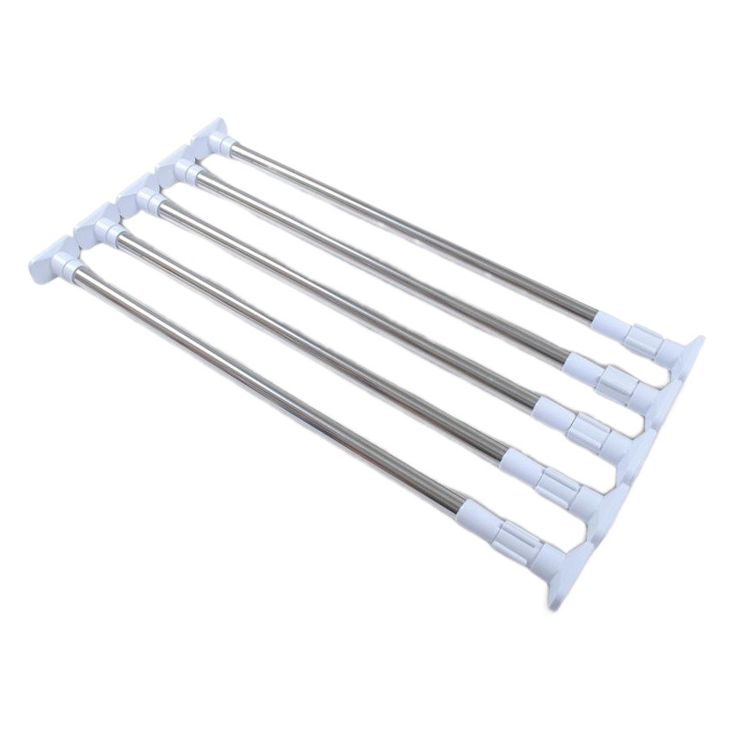 Shower Curtain Rod Set Manufacturer Punch-Free Stainless Steel 201 Large Square Head Telescopic Shower Curtain Rod