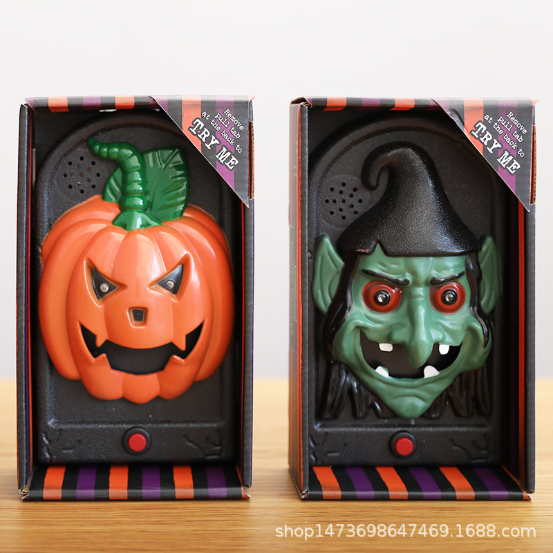 Lámpara de calabaza de Halloween, botón de calavera grande, sonido, casa embrujada, habitación secreta, decoración de bar, accesorios de timbre complicados que brillan
