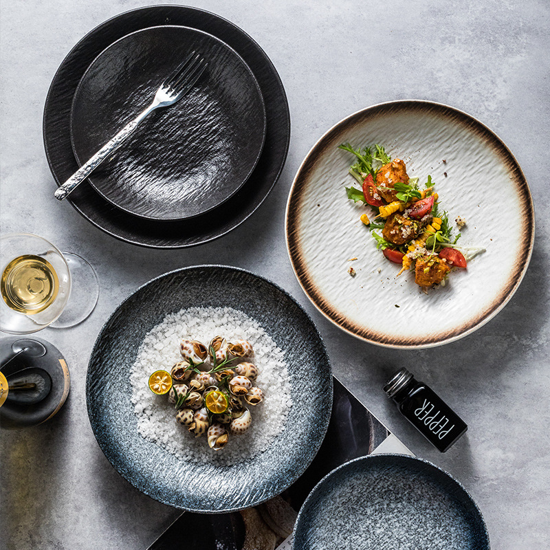 Japanese stone pattern deep dish western food plate retro creative…