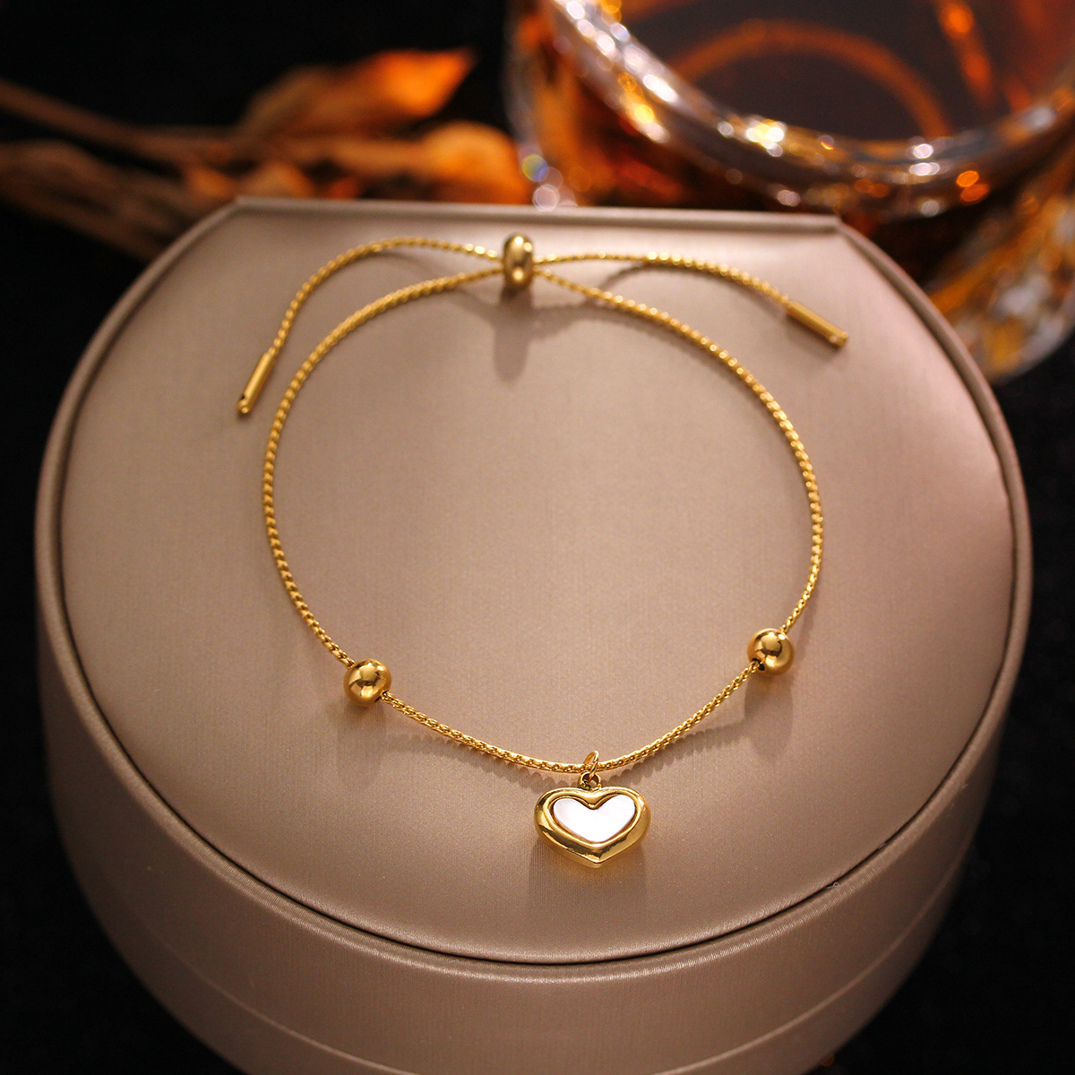 7g Weight Shell Inlay Material Titanium Steel Elegant Simple Style Heart Shape Plating Inlay Shell Bracelets