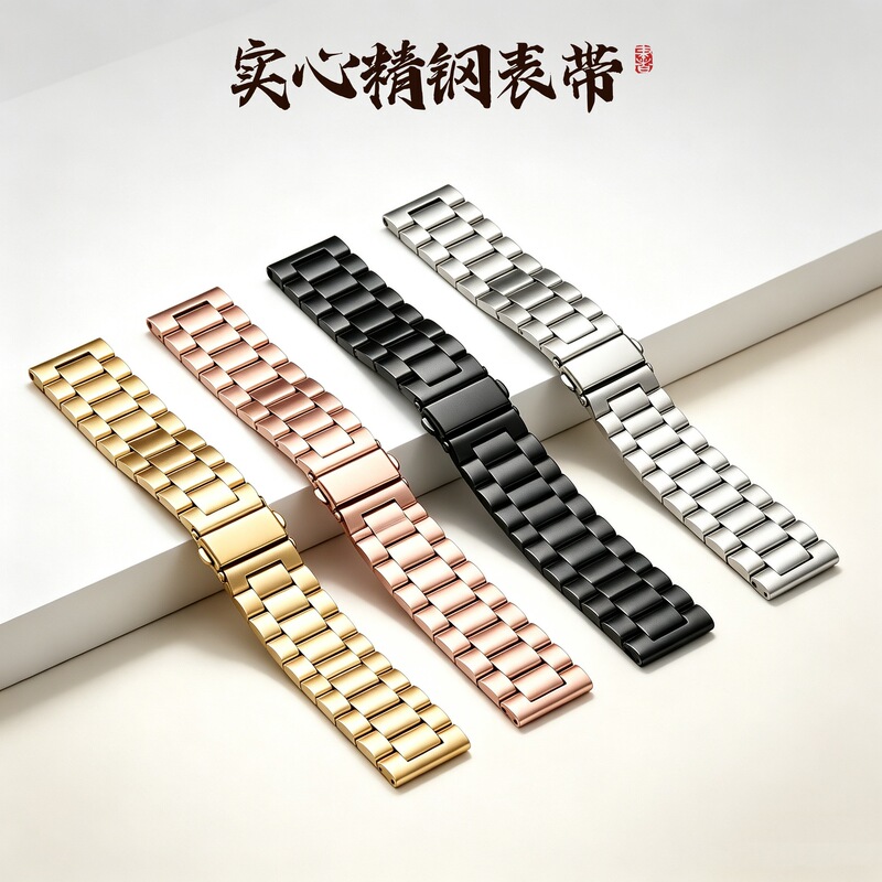 Replacement strap for Huawei and Samsung watches, three-bead stainless steel solid steel band, metal steel strap, watch accessories for men Replacement strap for Huawei and Samsung watches, three-bead stainless steel solid steel band, metal steel strap, watch accessories for men