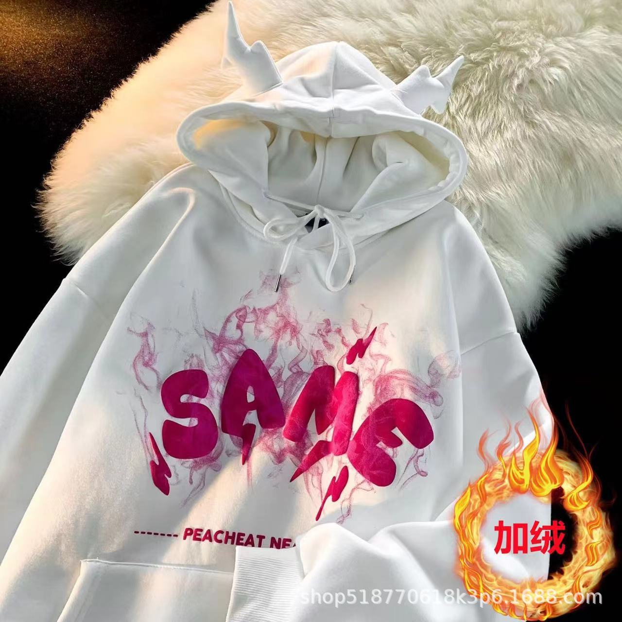 American Retro hiphop High Street Deviruchi Hoodie 남자의 새로운 가을과 겨울 느슨한 기모 두꺼운 재킷