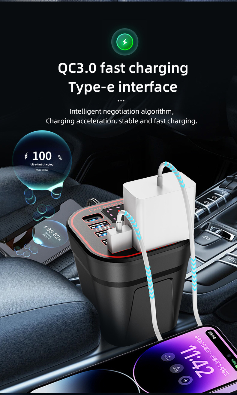 Car Inverter 12V24V to 220V Power Converter Multi-Function Car Socket Charger Mobile Phone Fast Charging