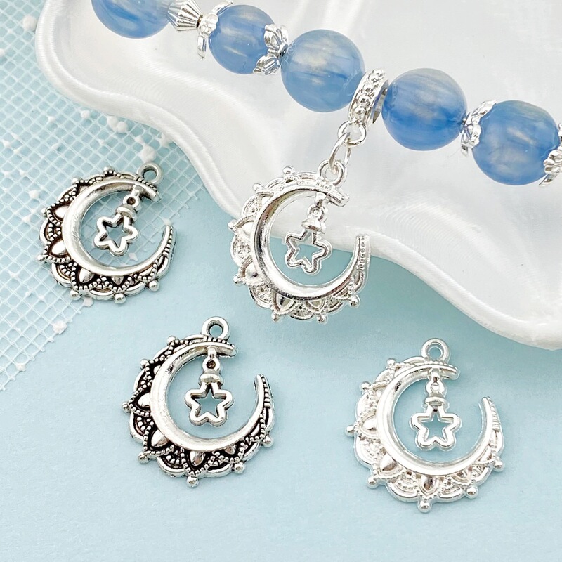 Alloy Lace Star and Moon Pendant Xizang Silver Accessories Ancient Silver Handmade DIY Necklace Bracelet Charms String Materials Accessories Alloy Lace Star and Moon Pendant Xizang Silver Accessories Ancient Silver Handmade DIY Necklace Bracelet Charms String Materials Accessories