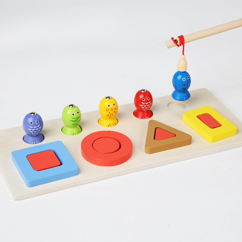 Forma geométrica, conjunto de pilares, bloques de construcción de pesca, niños, educación temprana de madera, clasificación, combinación de rompecabezas, juguetes, personalización
