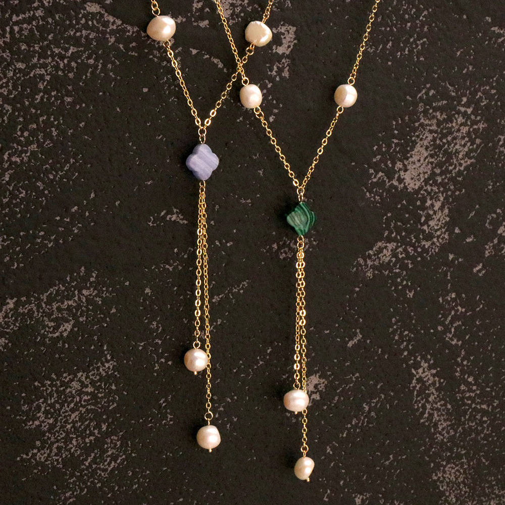 Fashion Four Leaf Clover Copper Pearl Bracelets Earrings Necklace