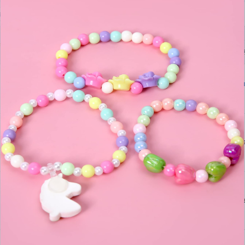 Unicorn Pendant Acrylic Handmade Beaded Color Bracelet Set